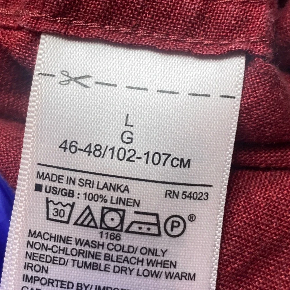 Banana Republic 100% Linen Shirt Mens L Red Short Sleeve Camden Standard Fit